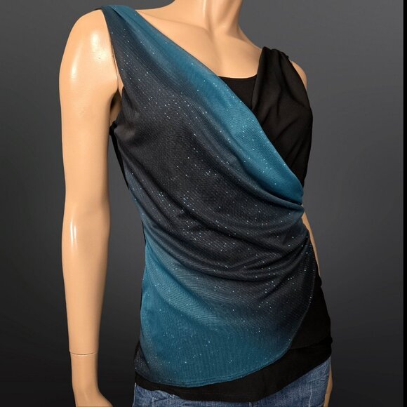 Y2K Sleeveless Glitter Layered Top Fairy grunge Going Out Size M Blue Black - Picture 8 of 10